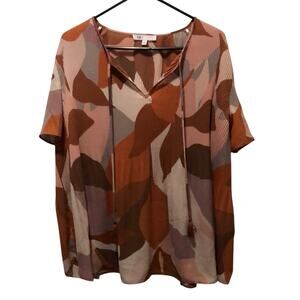 DR2 Pink and Brown Relaxed Blouse Flutter Bell Sleeves Flowy Boho Lightweight